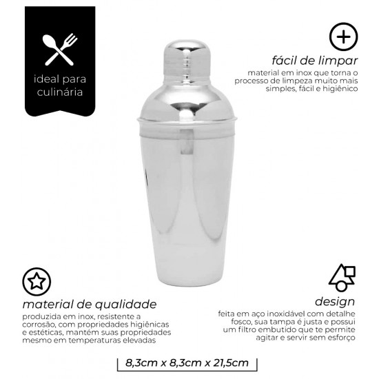 Coqueteleira 550ML 21cm De Altura Em Aço Inox Mimo Style